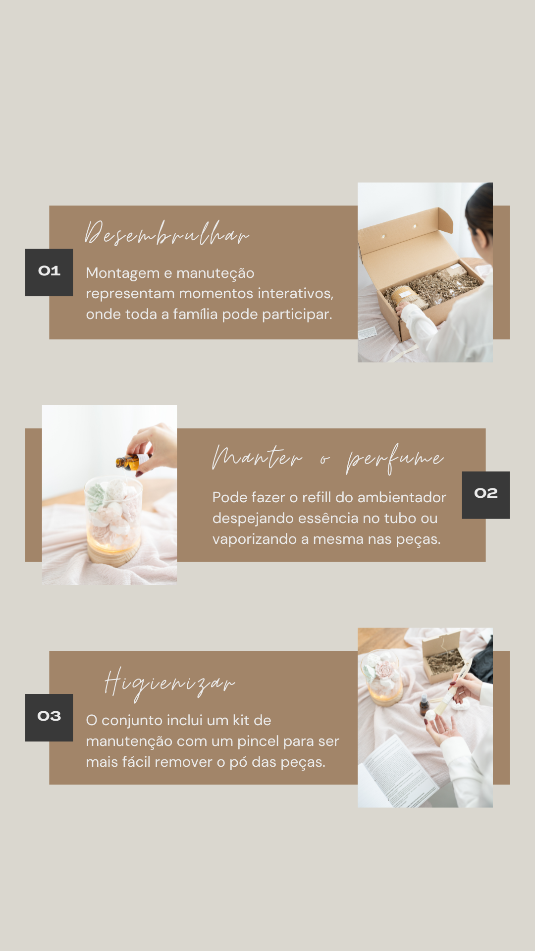 Tubo de vidro com mix de peças + base em madeira, tamanho 16cm
